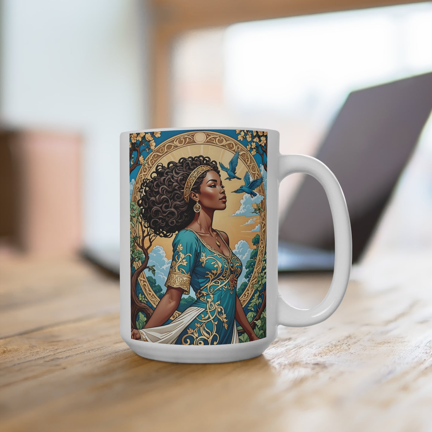 Afrofuturist Goddess Coffee Mug Spiritual Queen Artwork Ceramic Cup Celestial Beauty Divine Woman Empowerment Gift Cosmic Afrocentric Drinkware