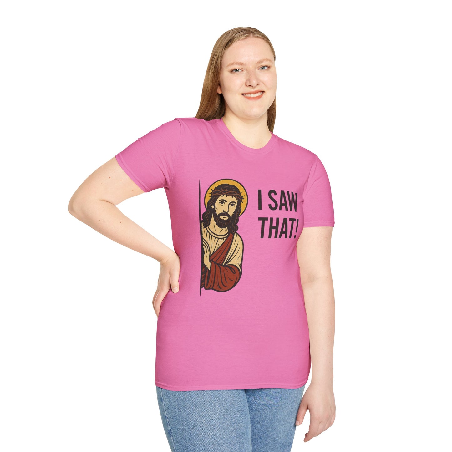 Funny Jesus Watching Shirt – I Saw That Religious Humor Tee – Christian Meme Graphic Tee – Gift for Church Friends and Sinners Alike
