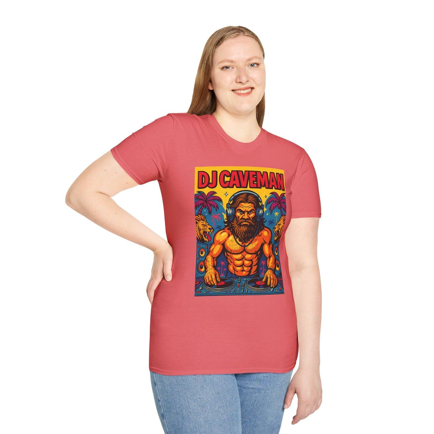 DJ Caveman T-Shirt Funny Rave Party Tee | Prehistoric Clubbing Shirt for Music Lovers | Gift for DJs and EDM Fans | Caveman Aesthetic Shirt