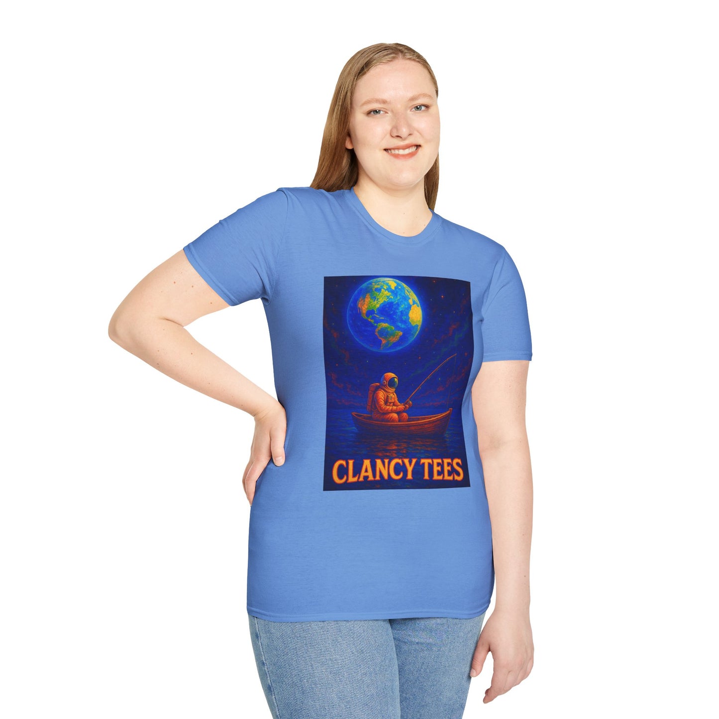 Space Fisherman Graphic T-Shirt, Chill Vibes Tee, Eco-Friendly Gift, Outdoor Enthusiast Apparel, Perfect for Holidays & Summer