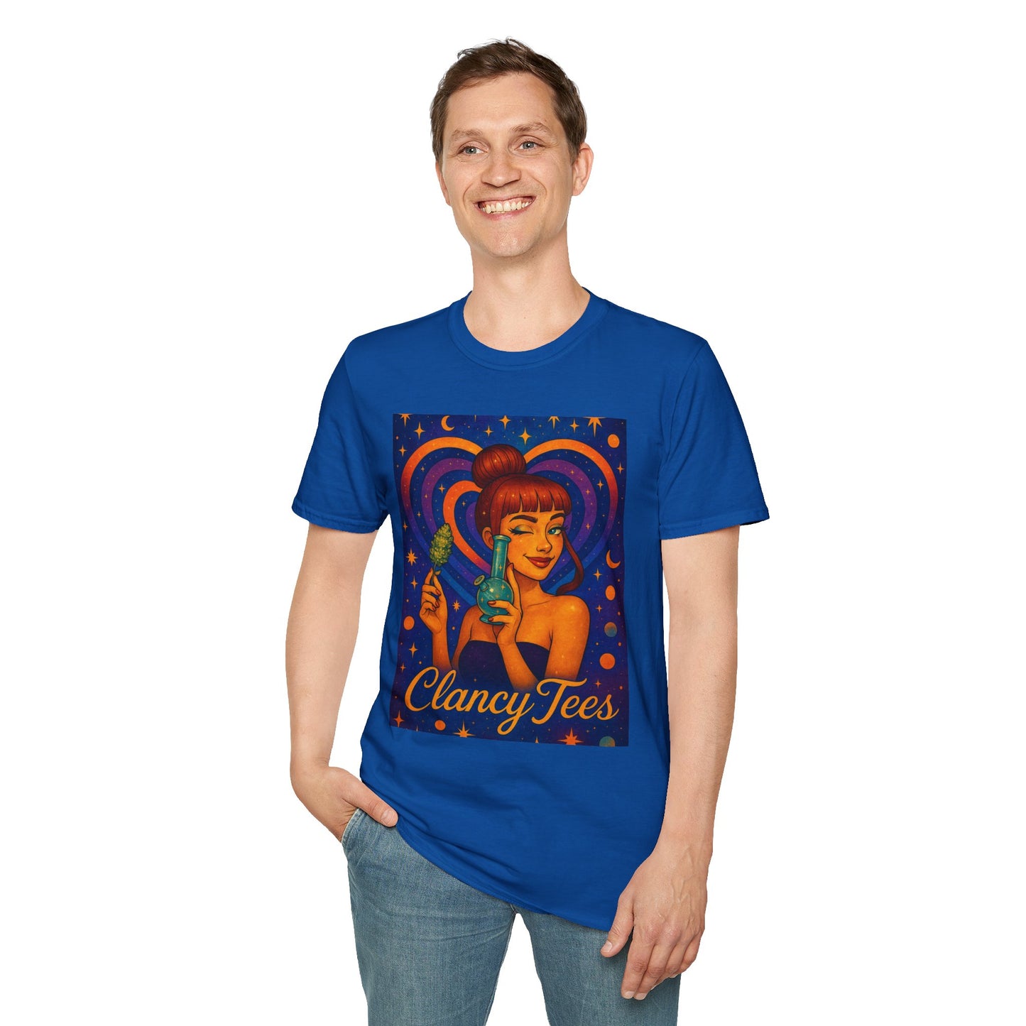 Cosmic Stoner Girl Art T-Shirt, Vintage Style Tee, Fun Summer Shirt, Gift for Art Lovers, Cute Graphic Tee, Unique Casual Wear