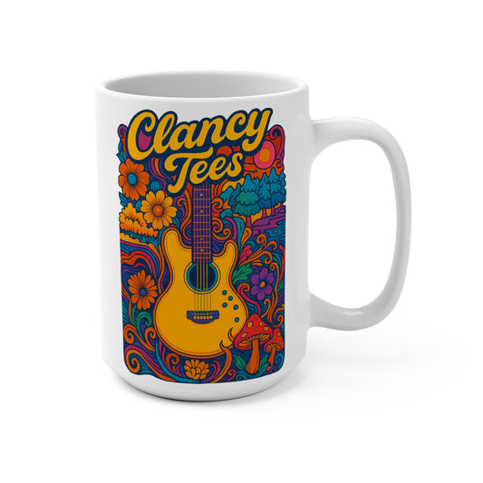 Psychedelic Guitar Mug Trippy Retro Artwork Ceramic Coffee Cup Gift for Music Lovers