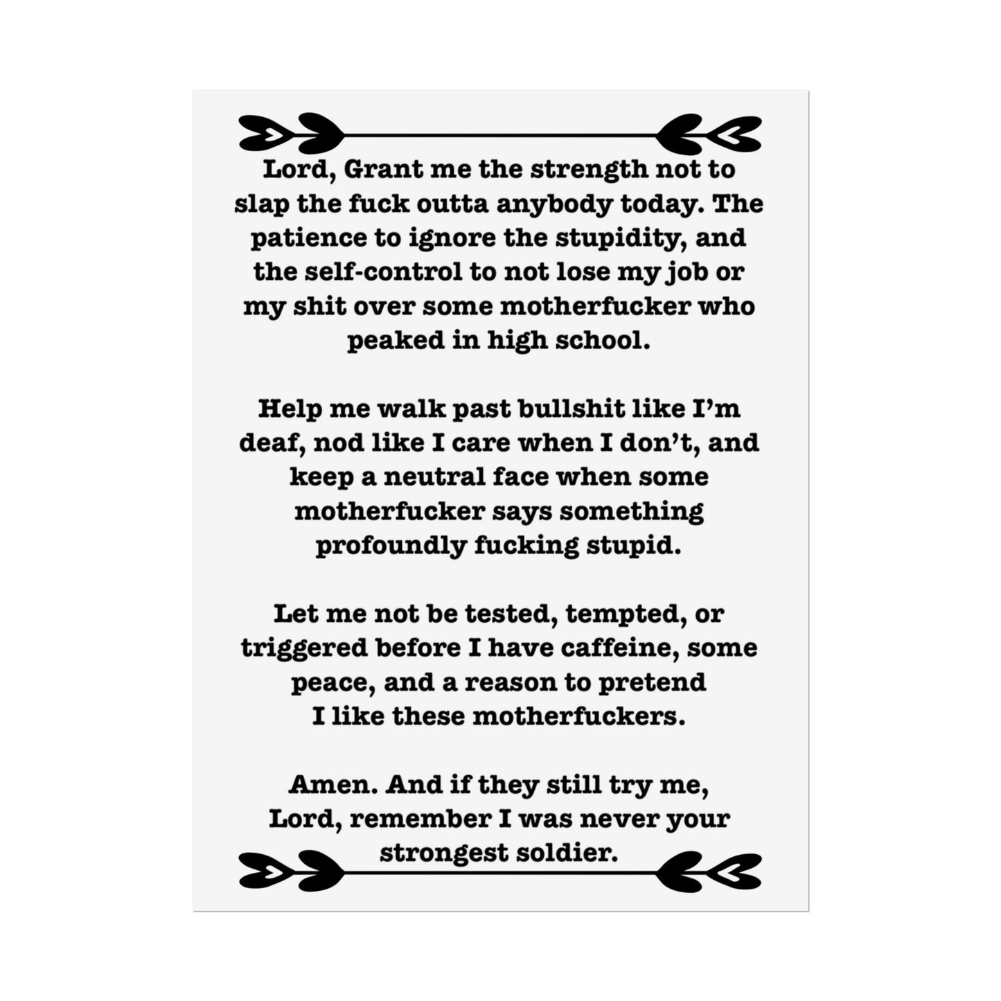 ClancyTees Serenity Prayer Poster Funny Profane Wall Art Office Humor Print Gift for Coworkers