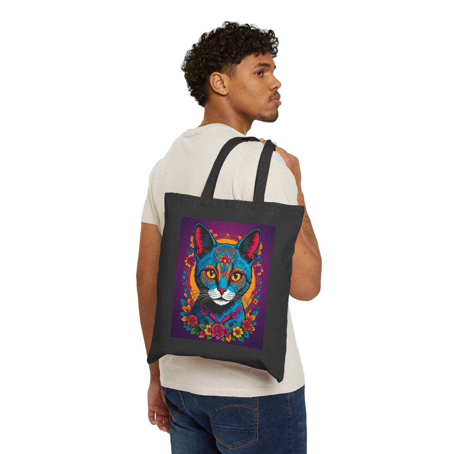 Colorful Cat Art Cotton Canvas Tote Bag, Eco-Friendly Shopping Bag, Perfect Gift for Cat Lovers, Shopping, Beach, Festivals