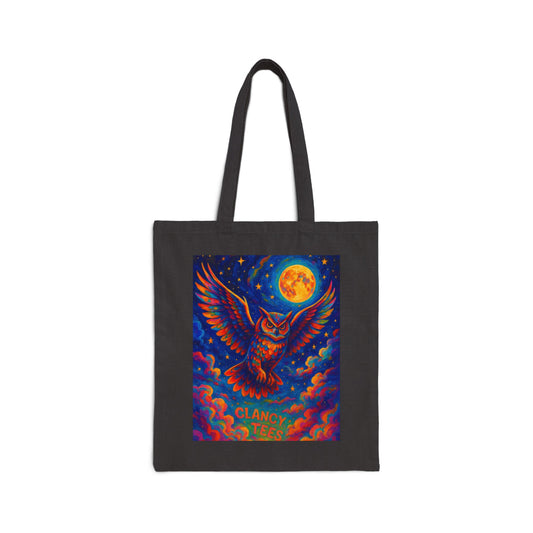 Psychedelic Owl Moon Tote Bag Canvas Reusable Eco Friendly Trippy Night Artwork