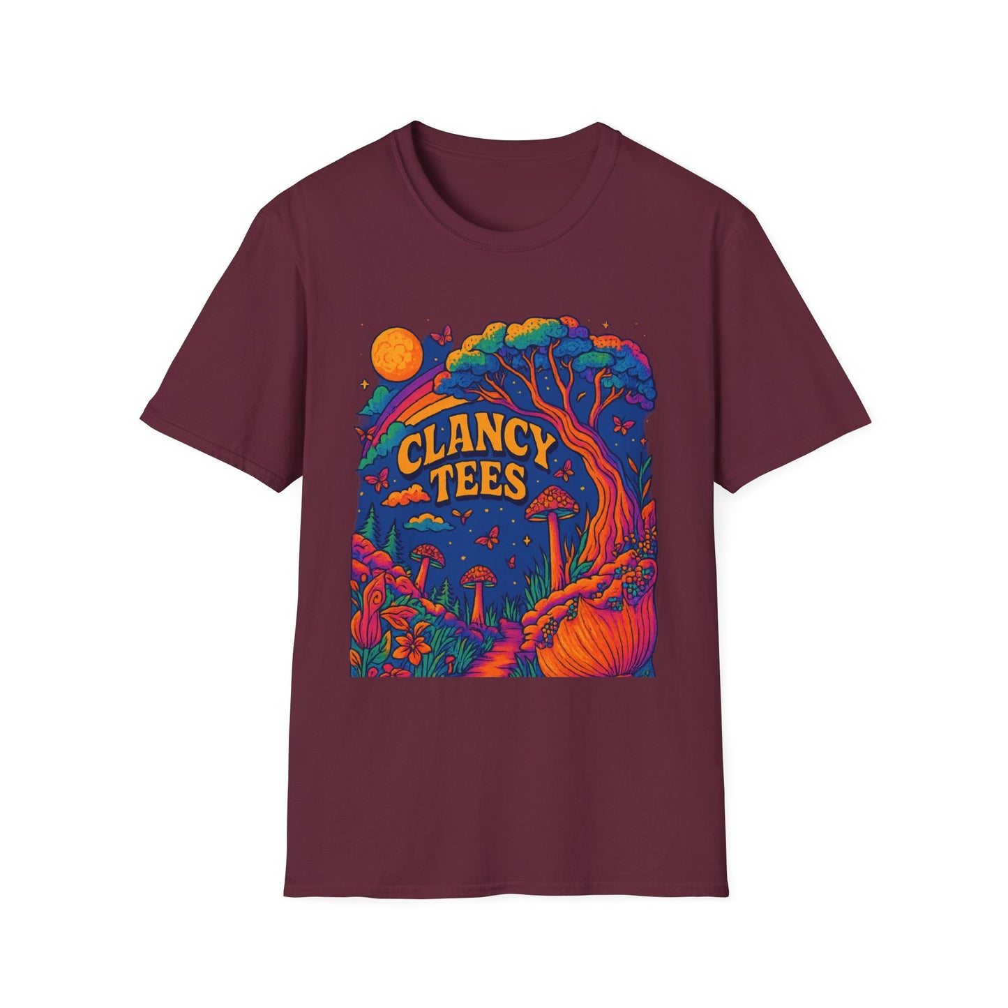 Colorful Nature-Themed Unisex Softstyle T-Shirt - Bohemian Vibe, Perfect for Festivals, Gift for Nature Lovers, Casual Wear, Clancy Tees