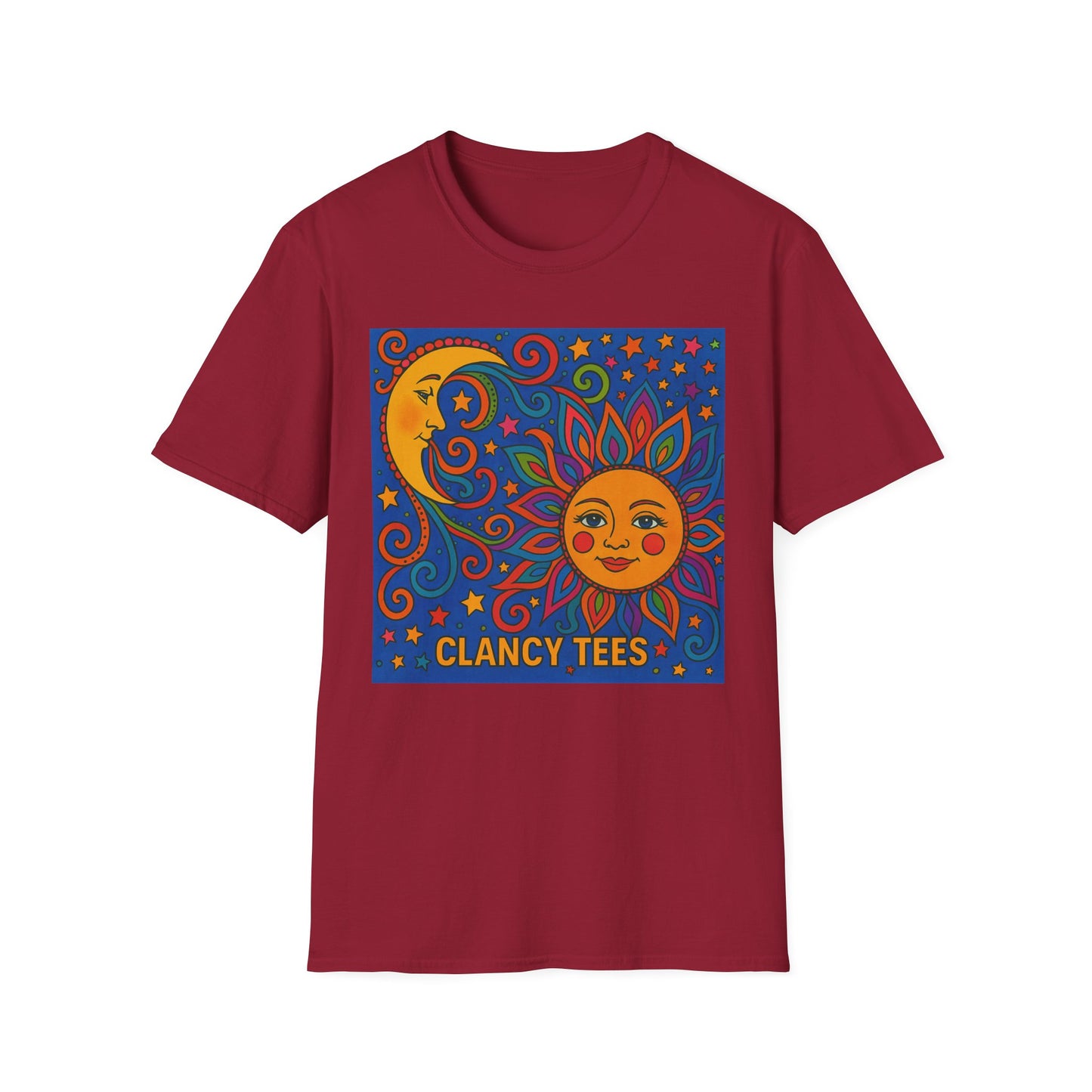 Sun and Moon Vibrant Tee, Unisex Softstyle T-Shirt for Summer Vibes, Boho Fashion, Gift for Her, Festival Wear, Casual Wear