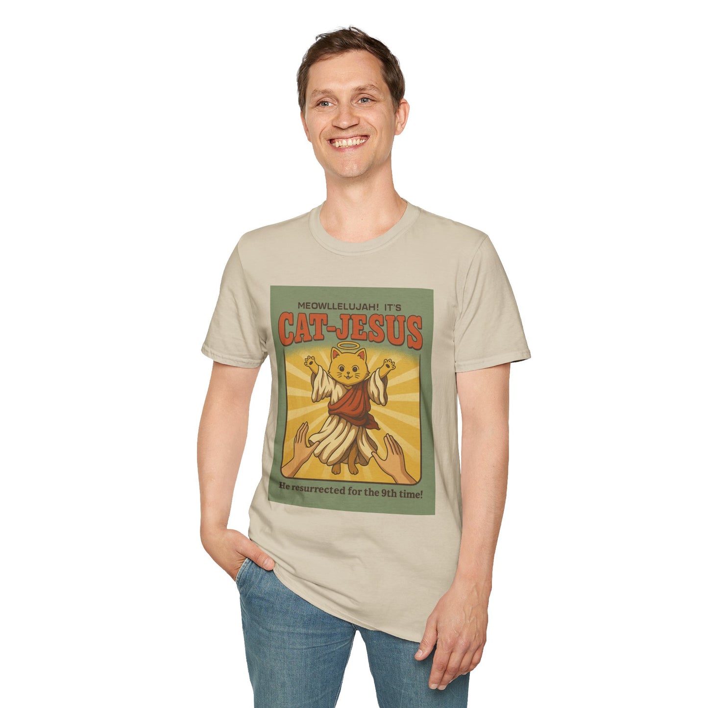 Cat Jesus Funny Resurrected Cat Shirt Meow Hallelujah Tee for Cat Lovers Faith and Felines Fans of Holy Humor and Nine Lives Resurrection Gags