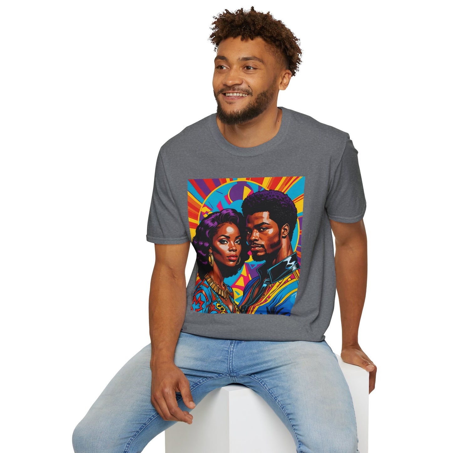 Vibrant Retro-Inspired Unisex Softstyle T-Shirt, Colorful Art Tee, Black History Month Shirt, Casual Streetwear, Gift for Art Lovers