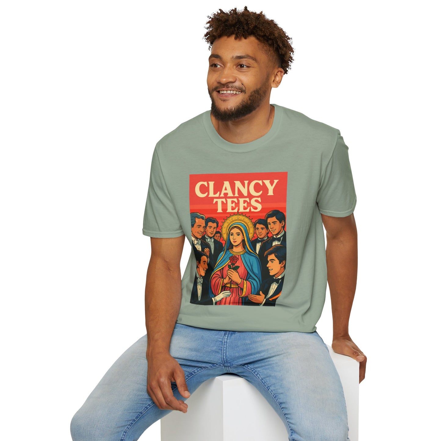 Vintage Virgin Mary Graphic T-Shirt, Softstyle Madonna Tee for Casual Wear, Perfect Gift for Holidays, Retro Clothing, Unisex Tees
