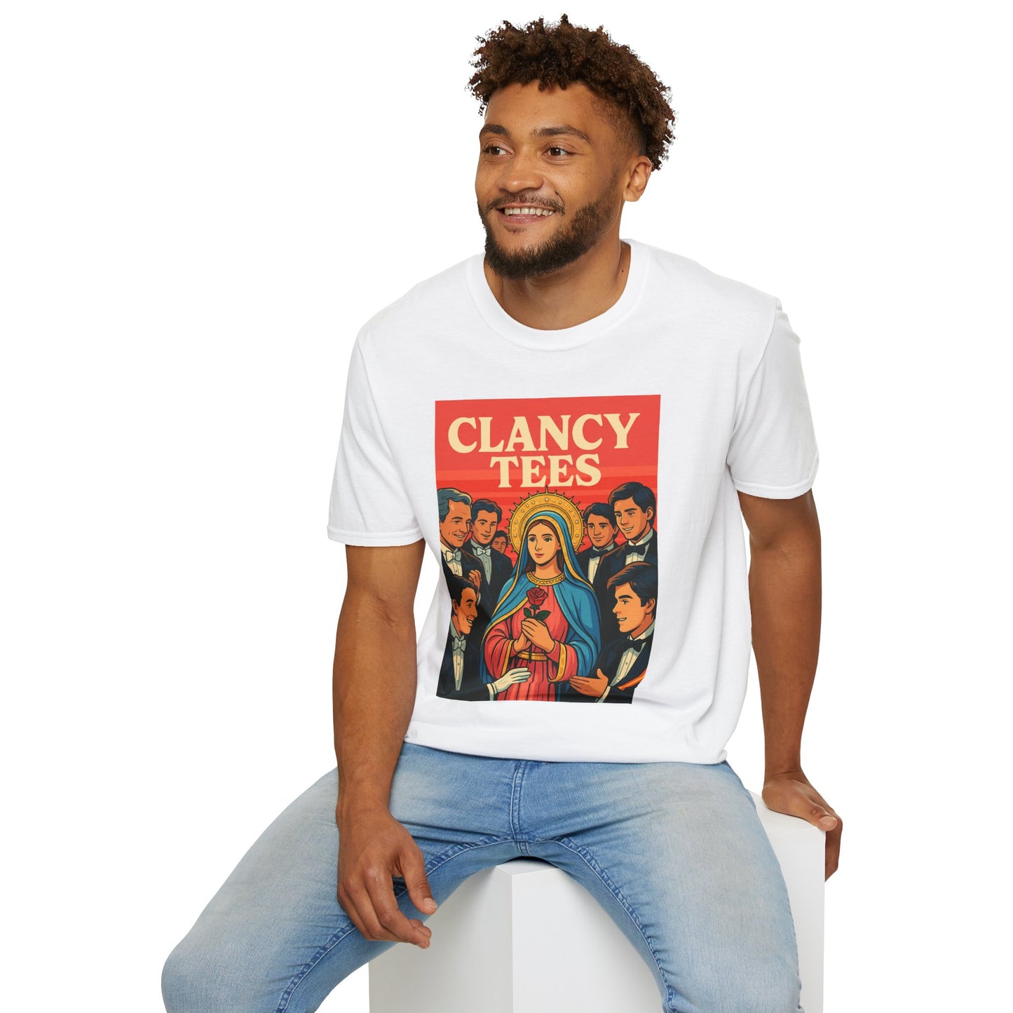 Vintage Virgin Mary Graphic T-Shirt, Softstyle Madonna Tee for Casual Wear, Perfect Gift for Holidays, Retro Clothing, Unisex Tees