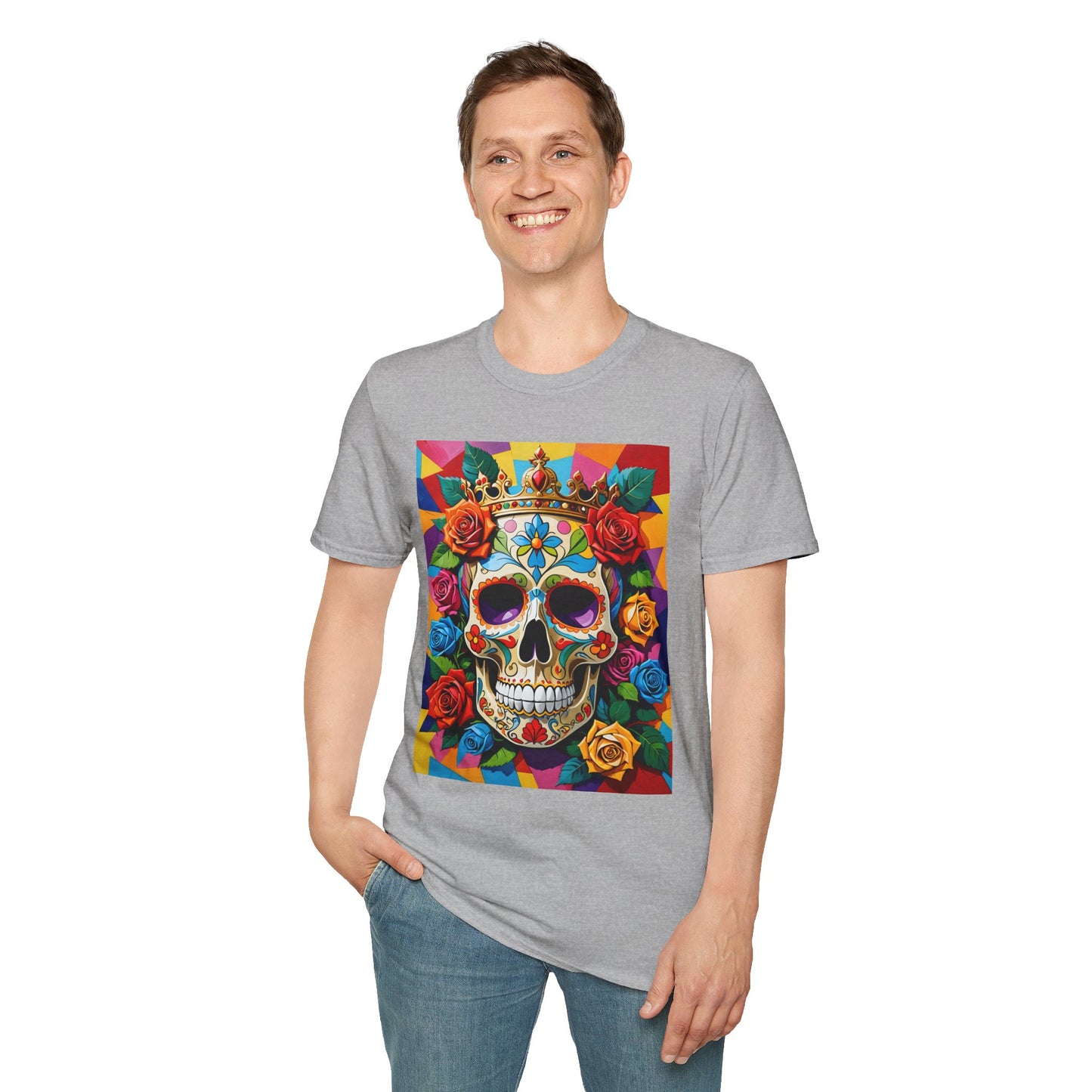 Royal Skull and Roses Shirt – Colorful Crowned Skull Tee – Gift for Halloween Fans, Tattoo Art Collectors, and Bold Fashion Enthusiasts