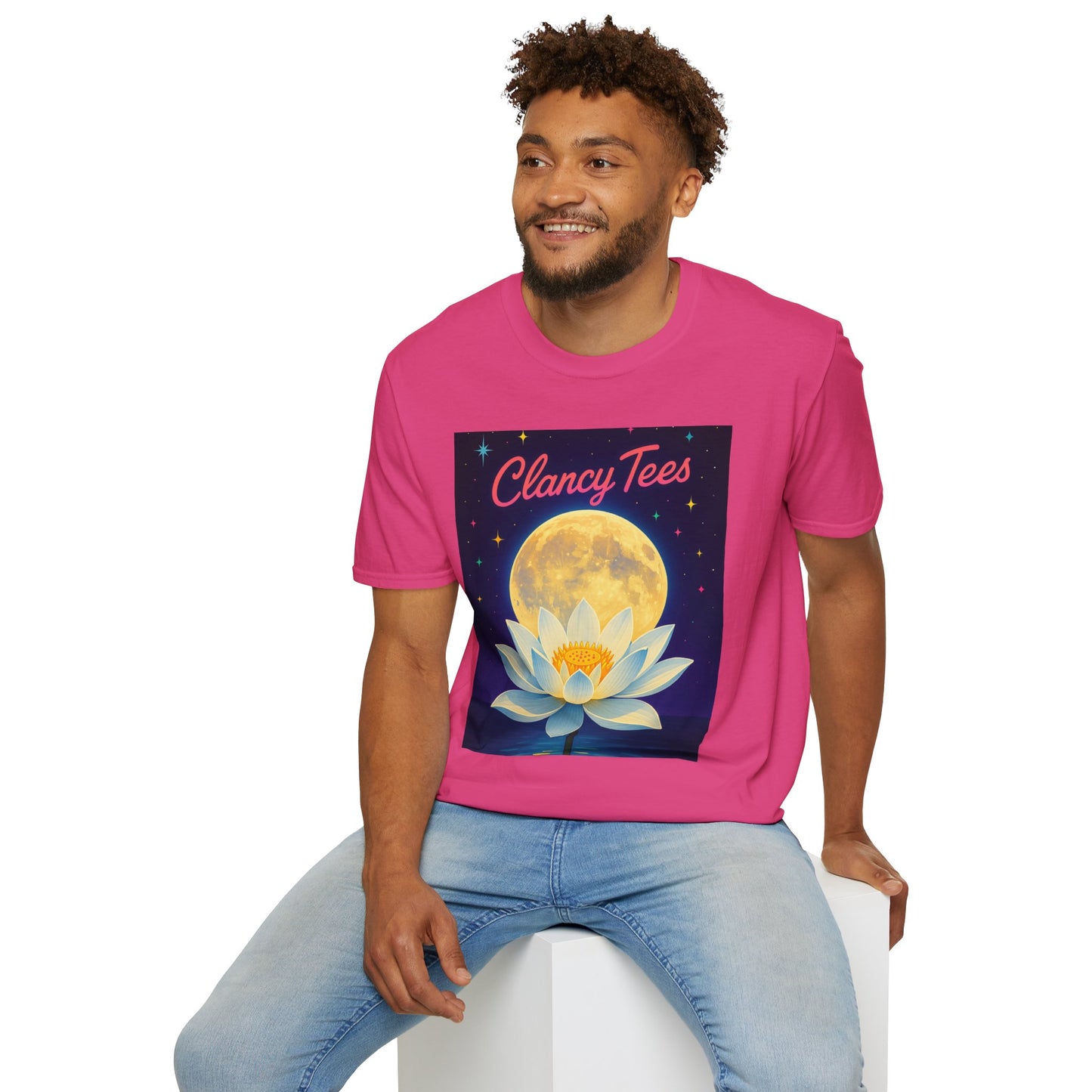 Moon Lotus Clancy Tees Shirt – Ethereal Floral T-Shirt with Full Moon Art – Gift for Nature Lovers, Yogis, Dreamers & Spiritual Aesthetic Fans