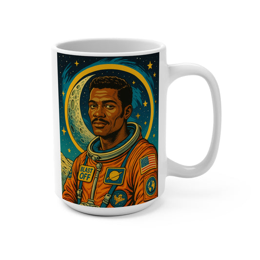 Blast Off Astronaut Mug – Retro Space Explorer Coffee Cup With Cosmic Moon Design, Outer Space Drinkware, Gift for Sci Fi Fans