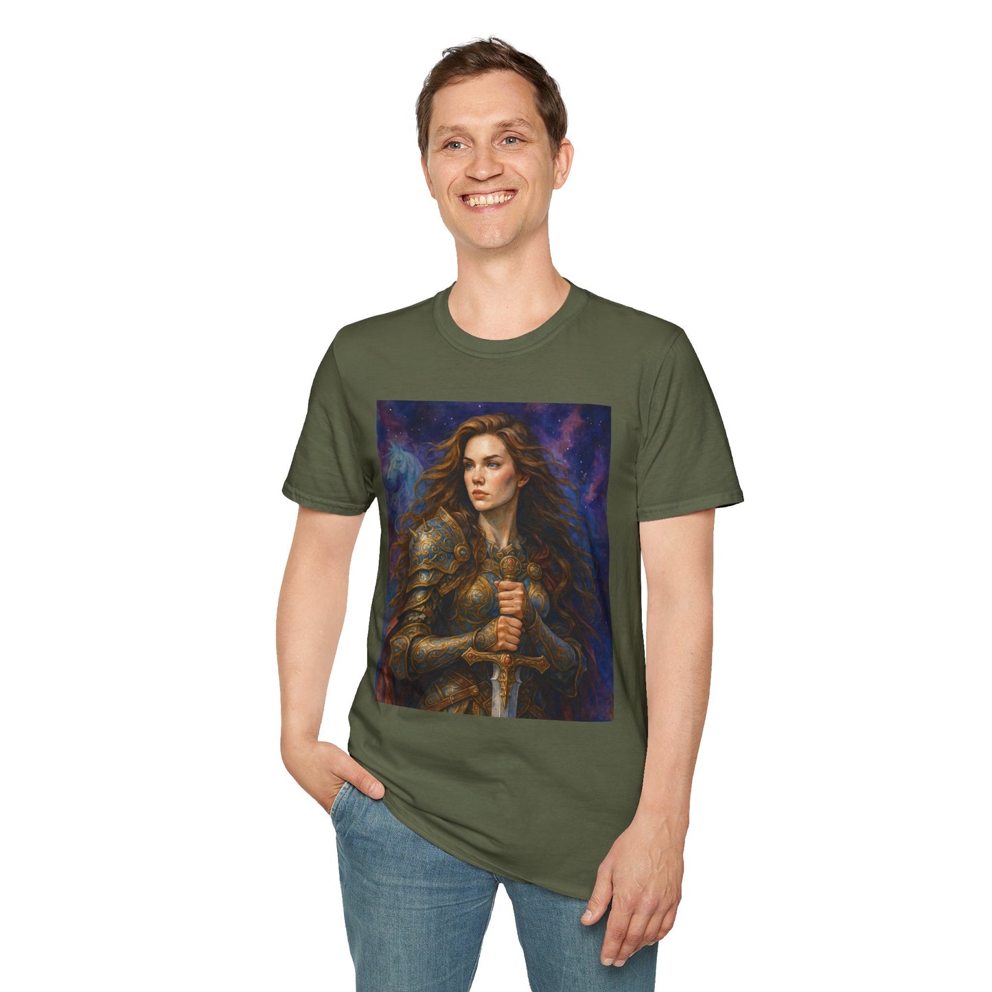 Warrior Woman T Shirt Fantasy Knight Art Medieval Armor Female Hero Tee Gift for Fantasy Lovers Sword Wielder Shirt Bold Aesthetic Battlecore Clothing