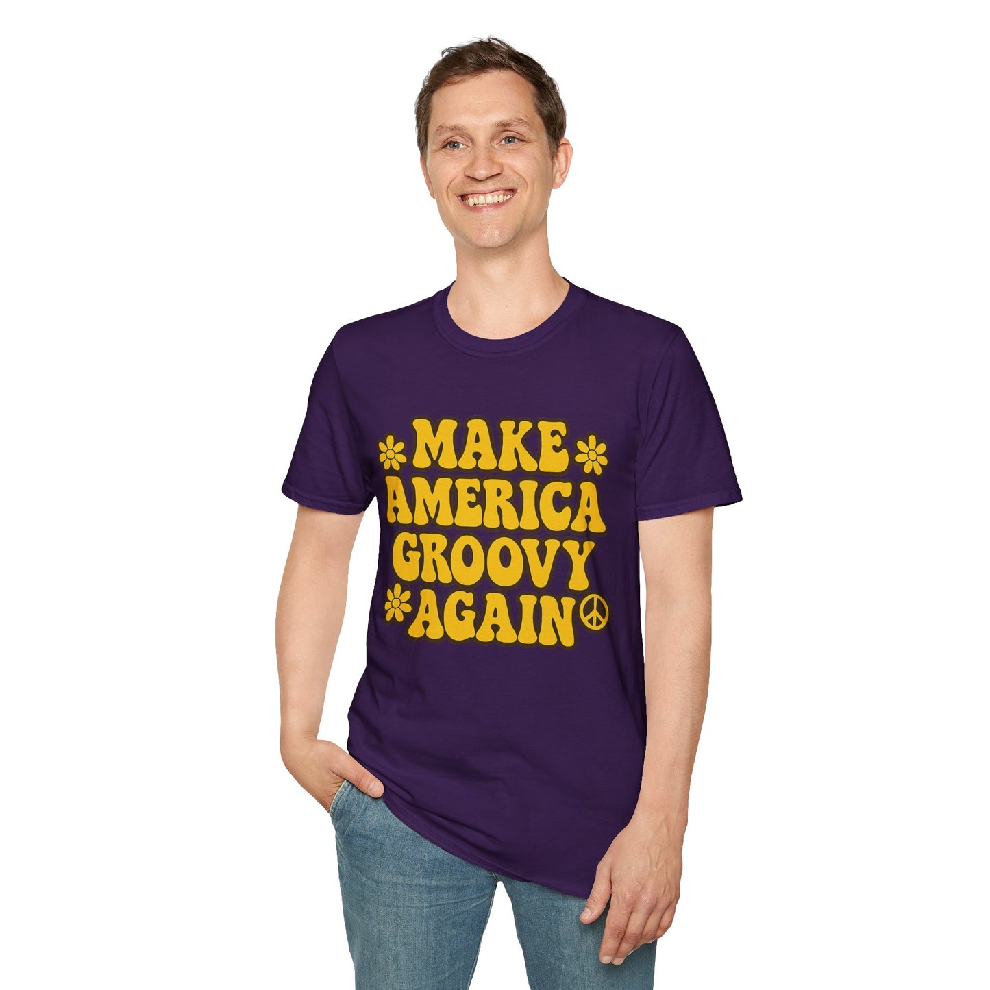 Make America Groovy Again Shirt – Funny Retro Hippie Tee with Peace Sign – Gift for Old Souls, Vintage Lovers, Flower Child Friends
