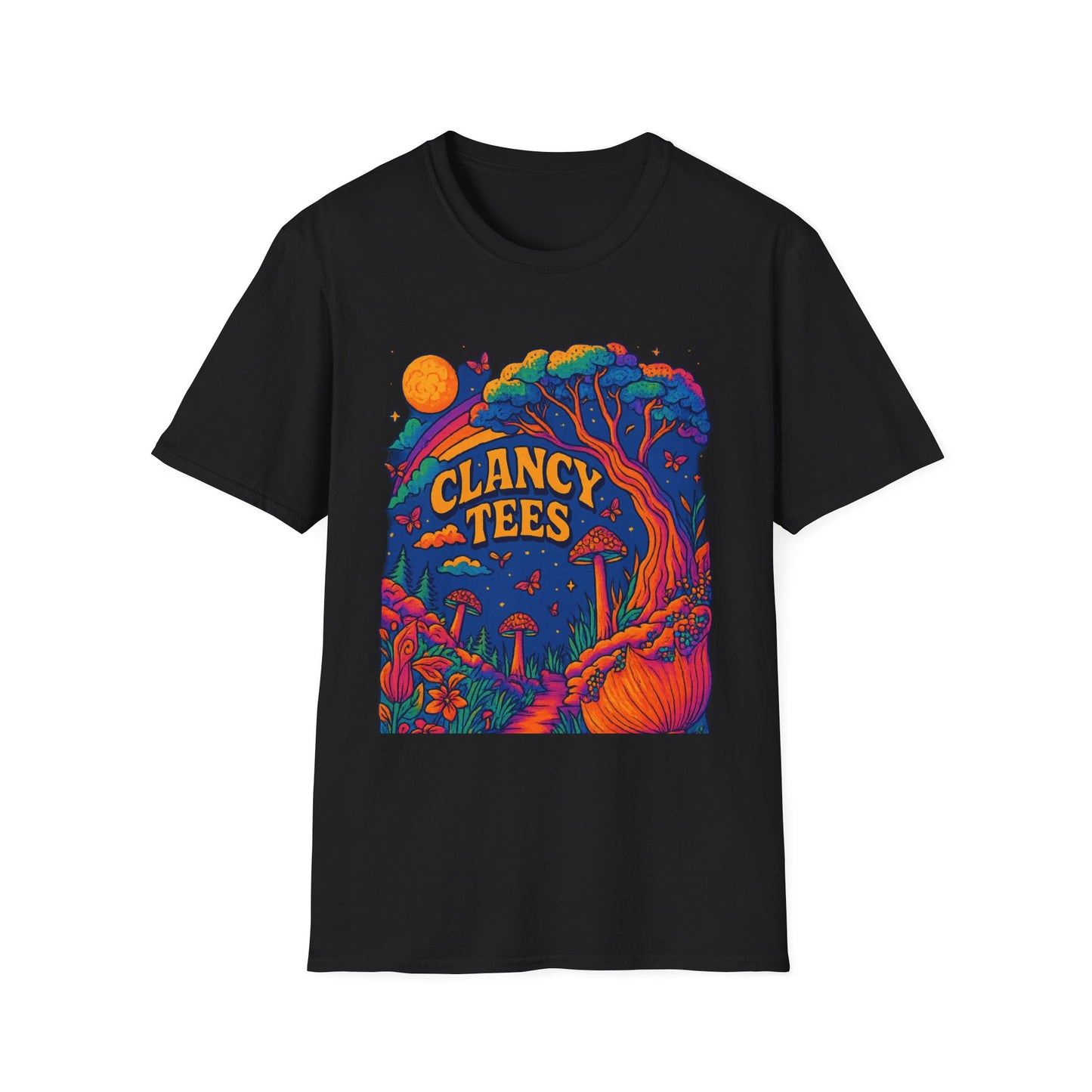 Colorful Nature-Themed Unisex Softstyle T-Shirt - Bohemian Vibe, Perfect for Festivals, Gift for Nature Lovers, Casual Wear, Clancy Tees