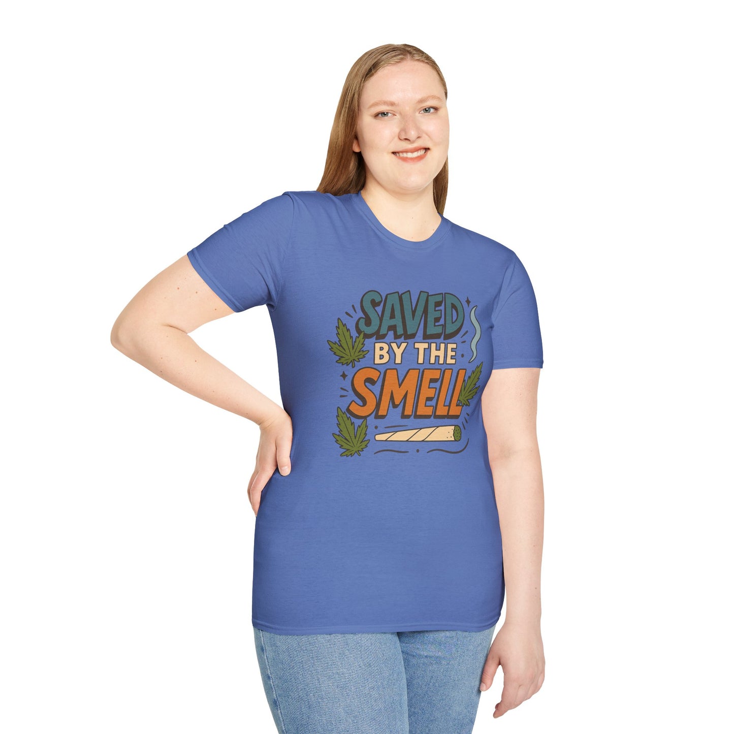 Funny Cannabis Saved by the Smell T-Shirt, Unisex Softstyle Tee, Gift for Stoners, Humor Apparel, Casual Wear, Cool Graphic Tee