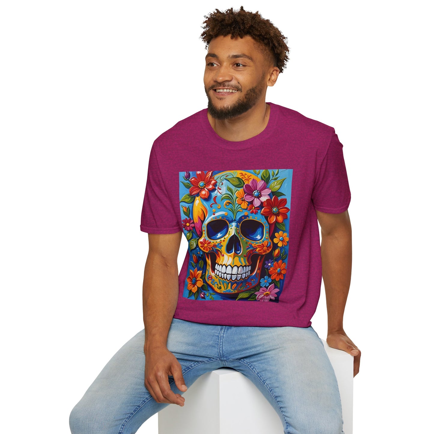Floral Sugar Skull Shirt – Colorful Skull with Flowers Tee – Gift for Art Lovers, Halloween Fans, and Bold Statement Outfit Seekers
