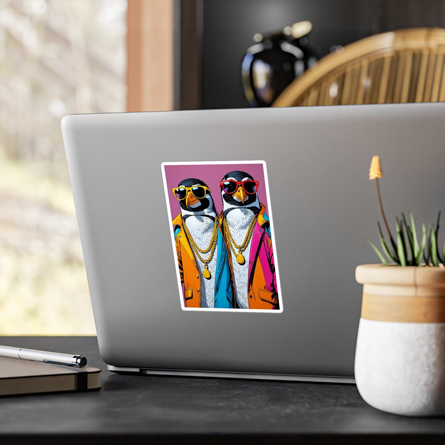 Cool Penguin Duo Sticker – Kiss Cut Vinyl Decal, Funny Animal Artwork, Retro Streetwear Aesthetic, Gift for Humor Lovers