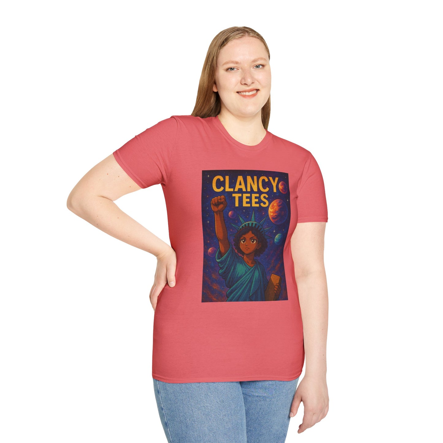 Empowerment Liberty Graphic T-Shirt, Space-Themed Tee, Unisex Casual Wear, Gift for Space Lovers, Inspirational Fashion
