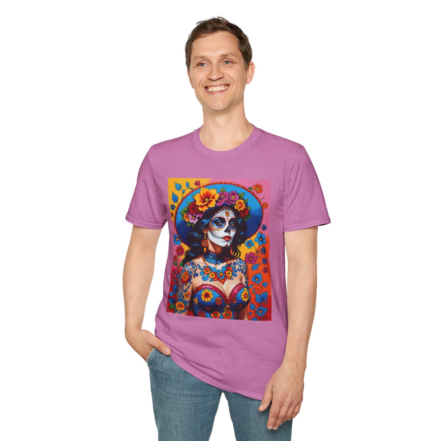 Sugar Skull T-Shirt – Día de los Muertos Art Tee – Gift for Goth Aesthetic Fans, Colorful Skull Lovers, and Tattoo-Inspired Fashion