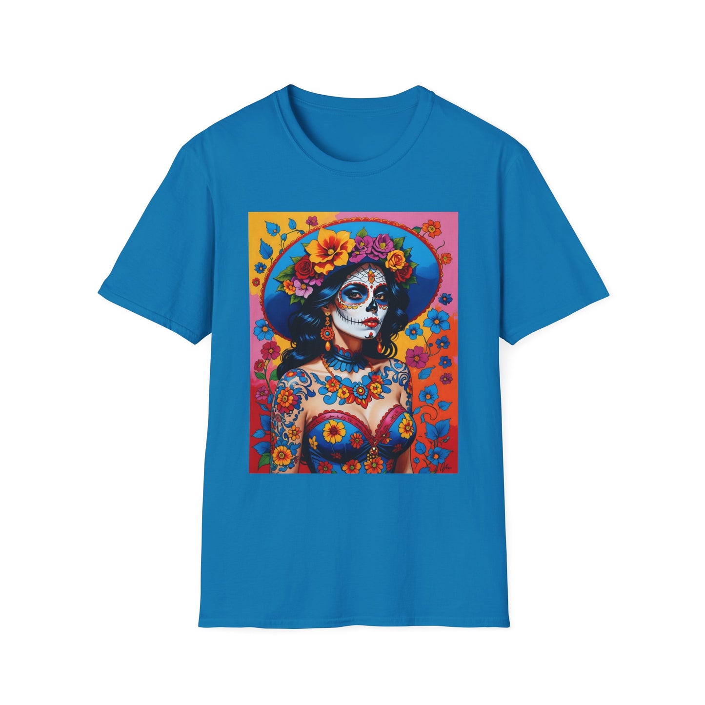 Sugar Skull T-Shirt – Día de los Muertos Art Tee – Gift for Goth Aesthetic Fans, Colorful Skull Lovers, and Tattoo-Inspired Fashion