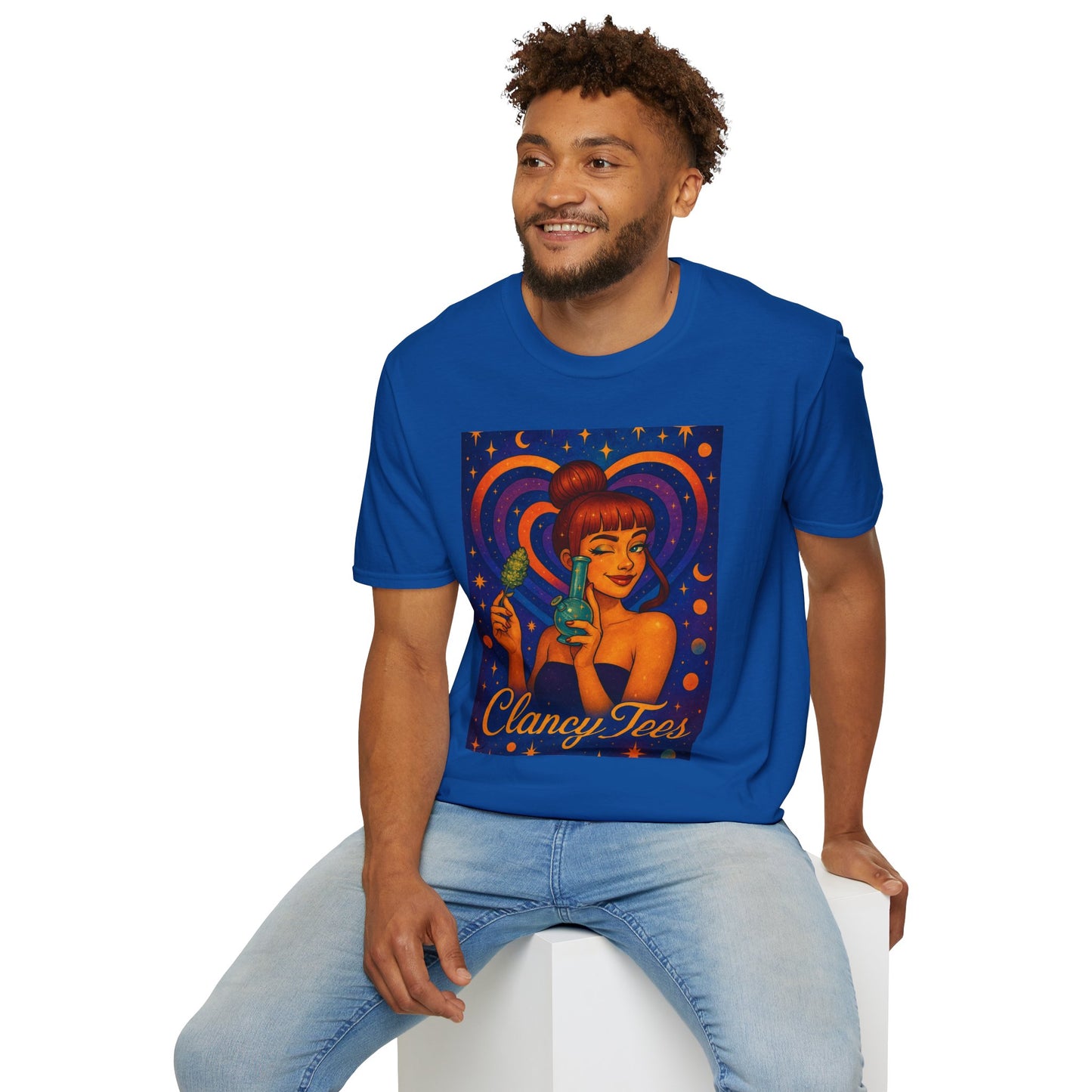 Cosmic Stoner Girl Art T-Shirt, Vintage Style Tee, Fun Summer Shirt, Gift for Art Lovers, Cute Graphic Tee, Unique Casual Wear