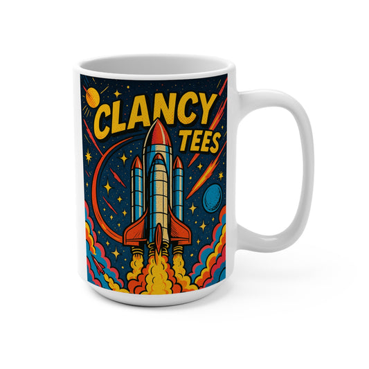 Retro Rocket Coffee Mug Space Shuttle Artwork Cosmic Blast Off Cup Unique Gift For Astronaut And Sci Fi Fans