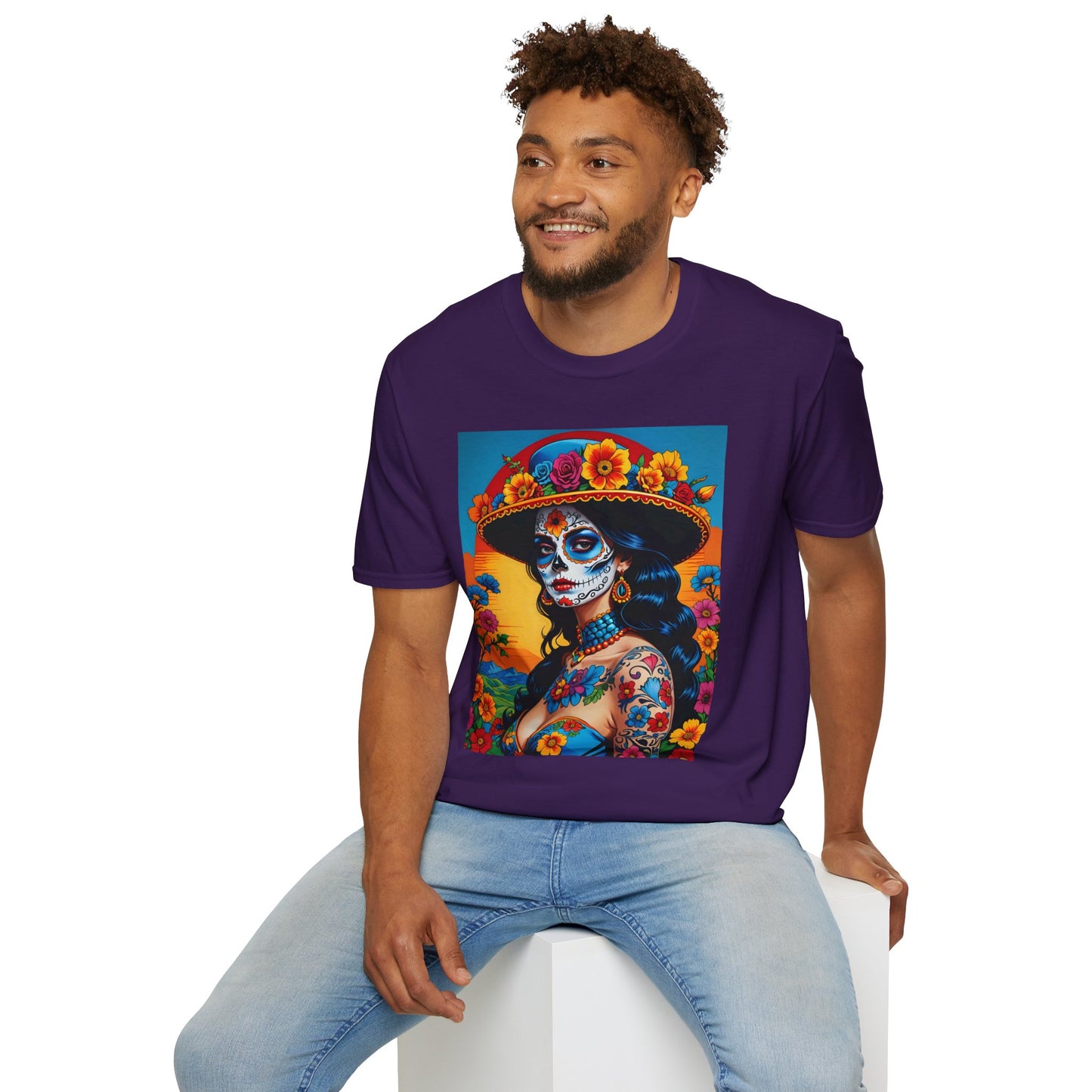 Sugar Skull Tattoo T-Shirt – Día de los Muertos Art Tee – Gift for Skull Art Fans, Tattoo Addicts, and Alternative Fashion Collectors