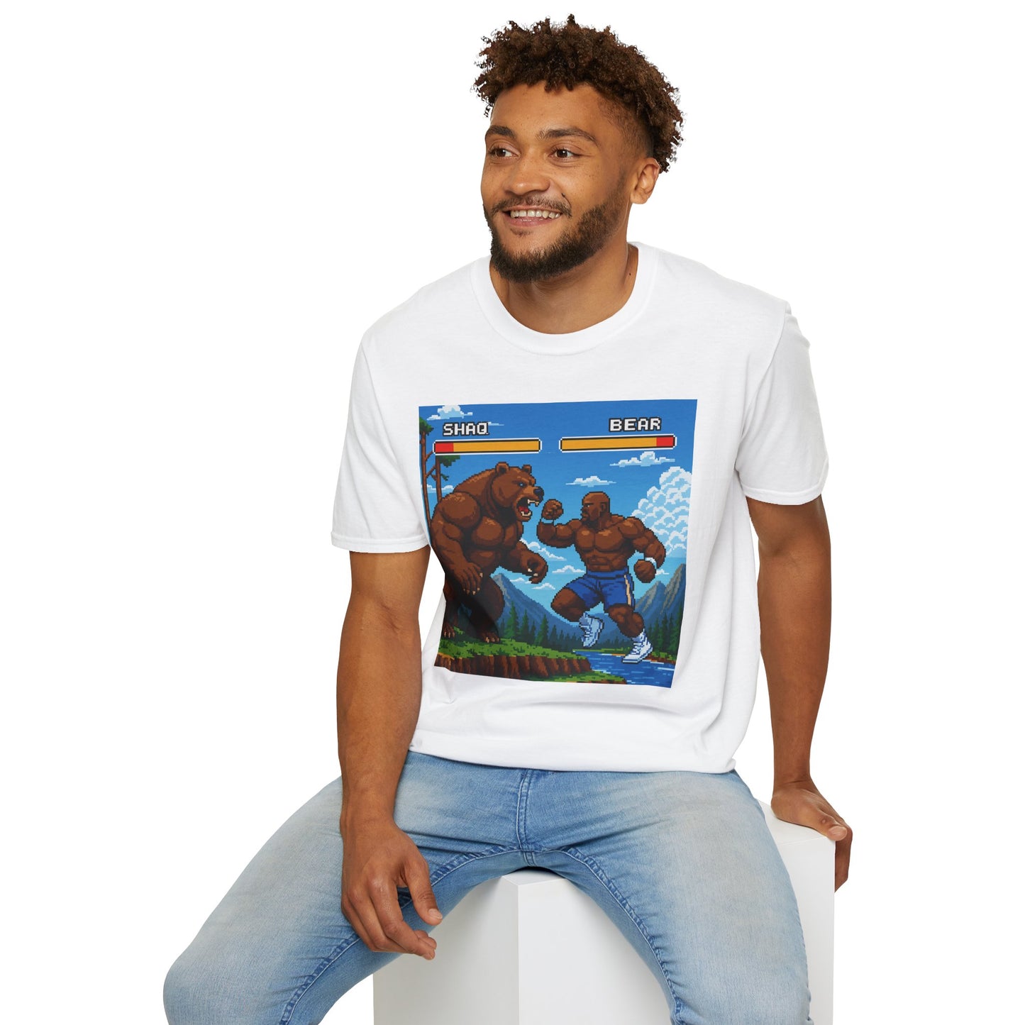 Shaq vs Bear Funny T-Shirt | Retro Arcade Fighter Tee | Gift for Gamers & 90s Kids | Weird Animal Combat Shirt