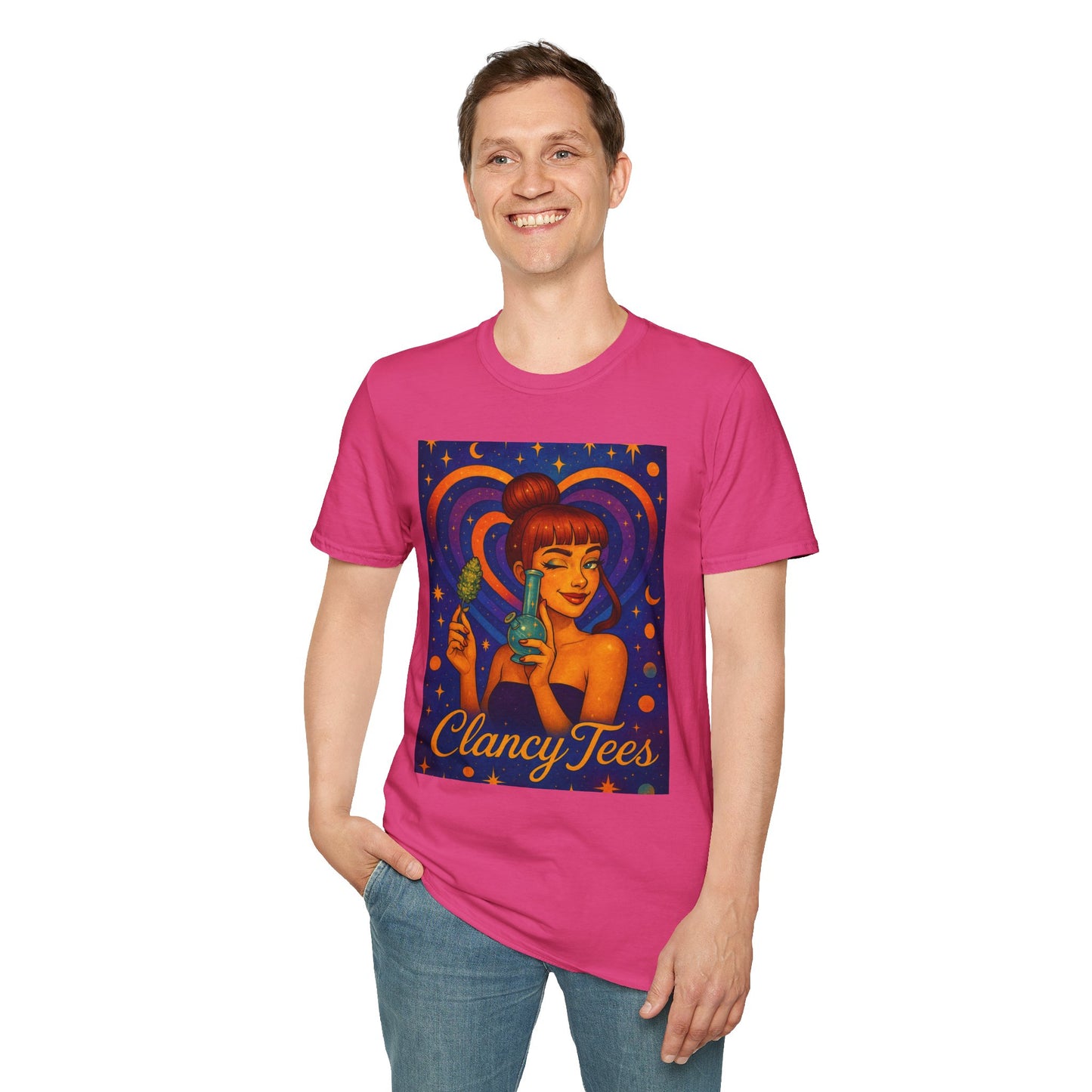 Cosmic Stoner Girl Art T-Shirt, Vintage Style Tee, Fun Summer Shirt, Gift for Art Lovers, Cute Graphic Tee, Unique Casual Wear