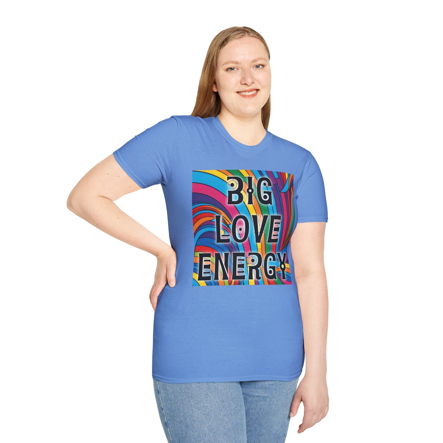 Big Love Energy Shirt – Colorful Retro Pride Rainbow Tee with Bold Positive Message – Gift for Optimists, LGBTQ Friends, and Love-First People