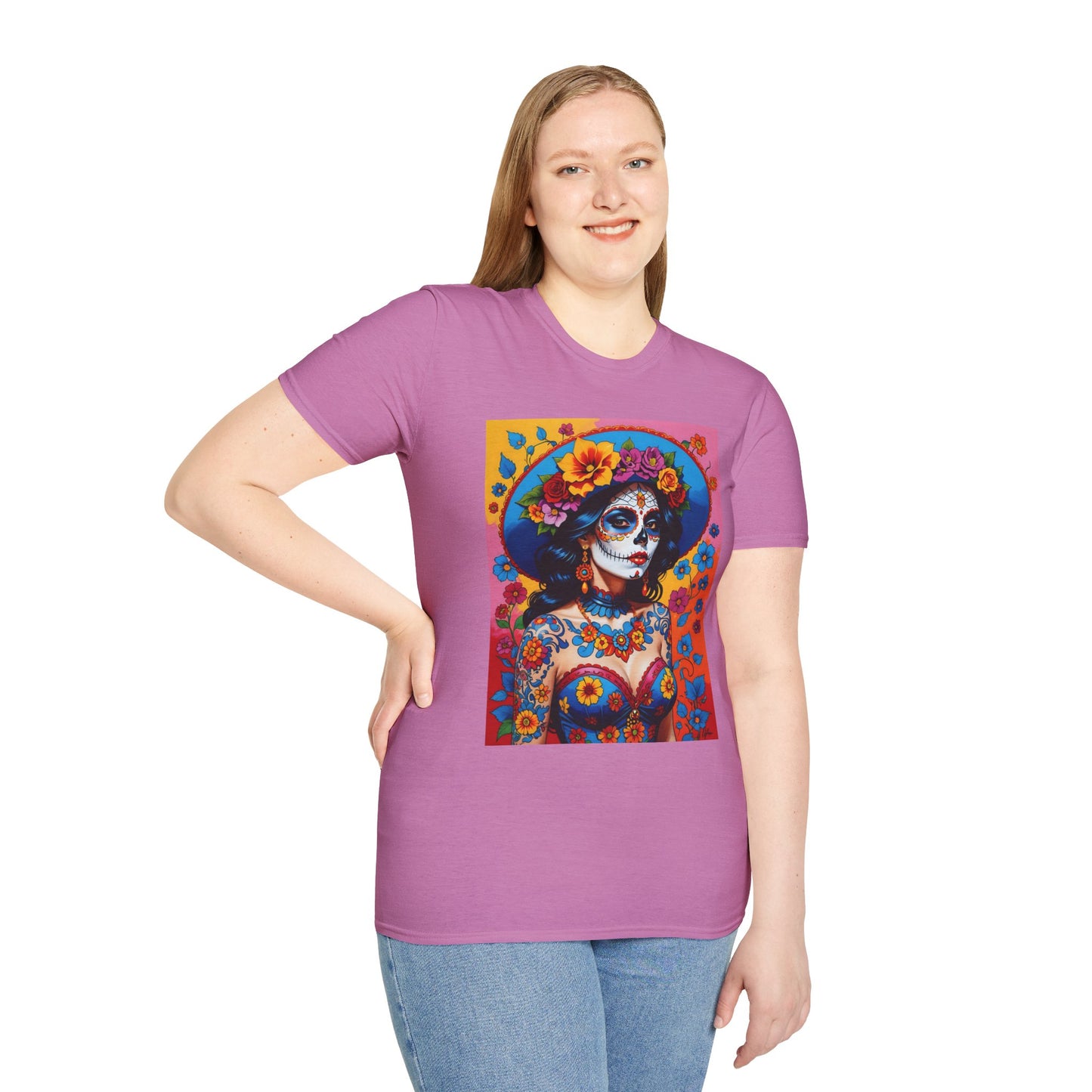 Sugar Skull T-Shirt – Día de los Muertos Art Tee – Gift for Goth Aesthetic Fans, Colorful Skull Lovers, and Tattoo-Inspired Fashion