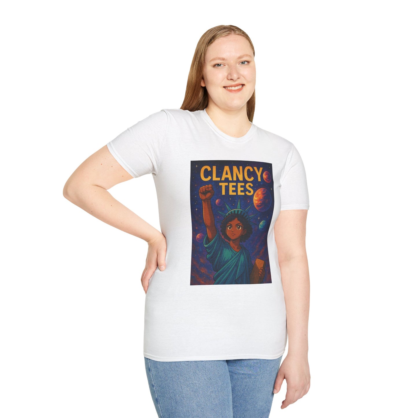 Empowerment Liberty Graphic T-Shirt, Space-Themed Tee, Unisex Casual Wear, Gift for Space Lovers, Inspirational Fashion