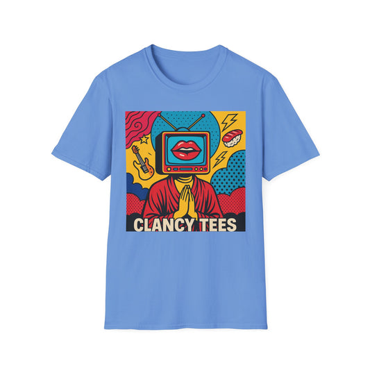 Pop Art TV Head T Shirt for Creatives Graphic Tee for Artists Gift for Surreal Art Lovers Unisex Visual Commentary Shirt