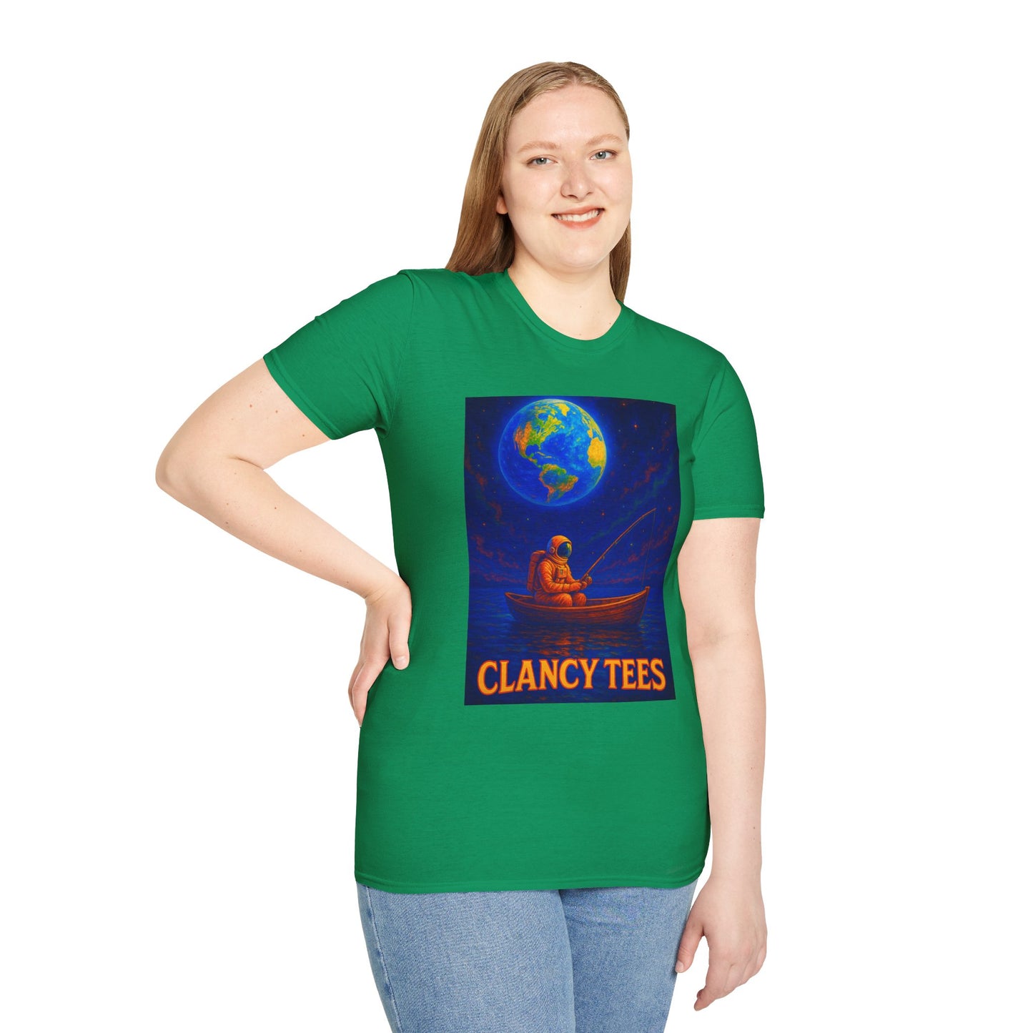 Space Fisherman Graphic T-Shirt, Chill Vibes Tee, Eco-Friendly Gift, Outdoor Enthusiast Apparel, Perfect for Holidays & Summer