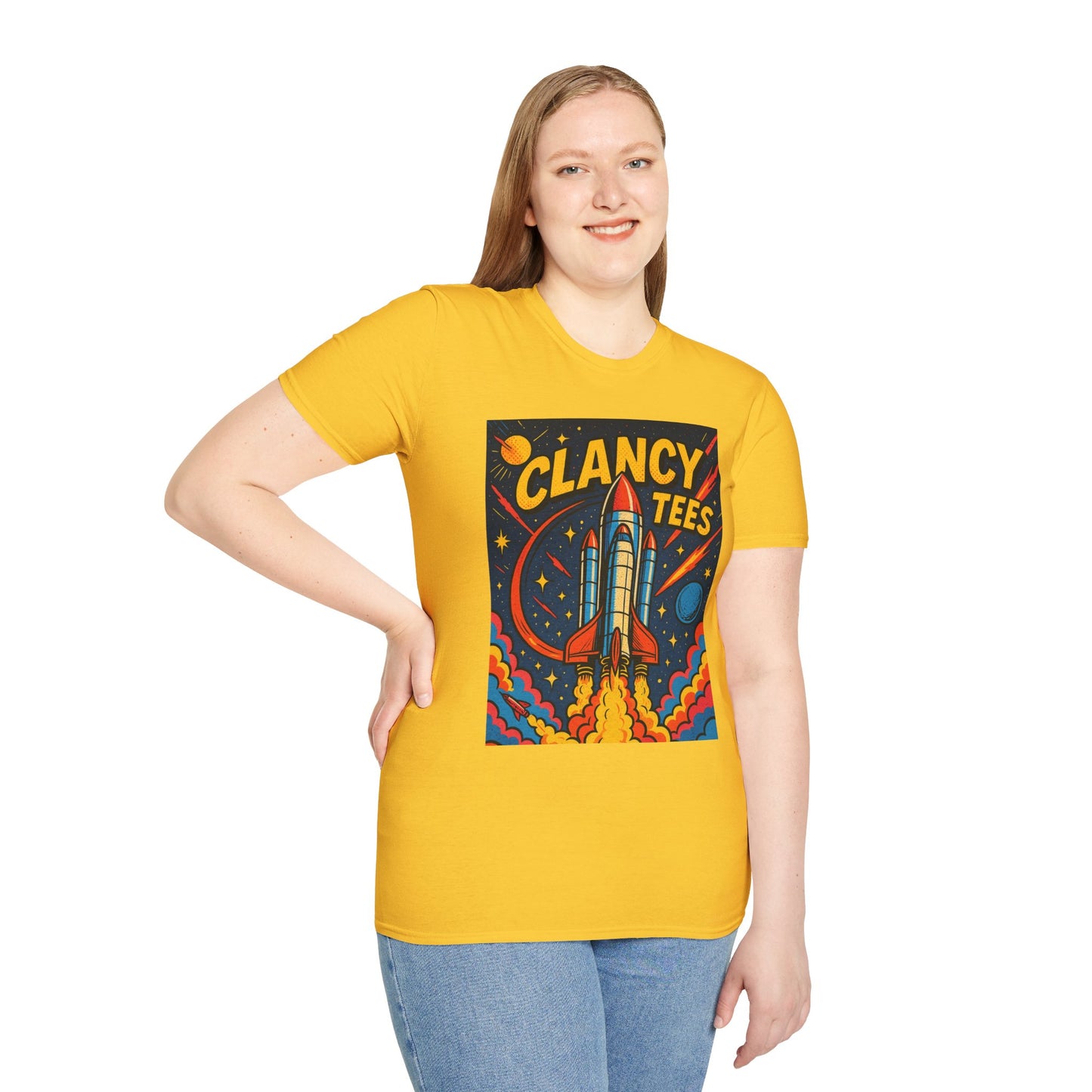 Retro Rocket Ship Shirt Outer Space Graphic Tee | Psychedelic Galaxy Print Top | Gift for Space Nerds and Dreamers | Astronaut Aesthetic Tee