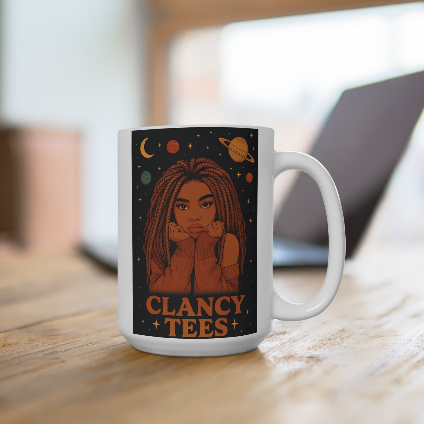 Cosmic Daydreamer Mug Afro Goddess Artwork Ceramic Coffee Cup Gift for Astrology Lovers