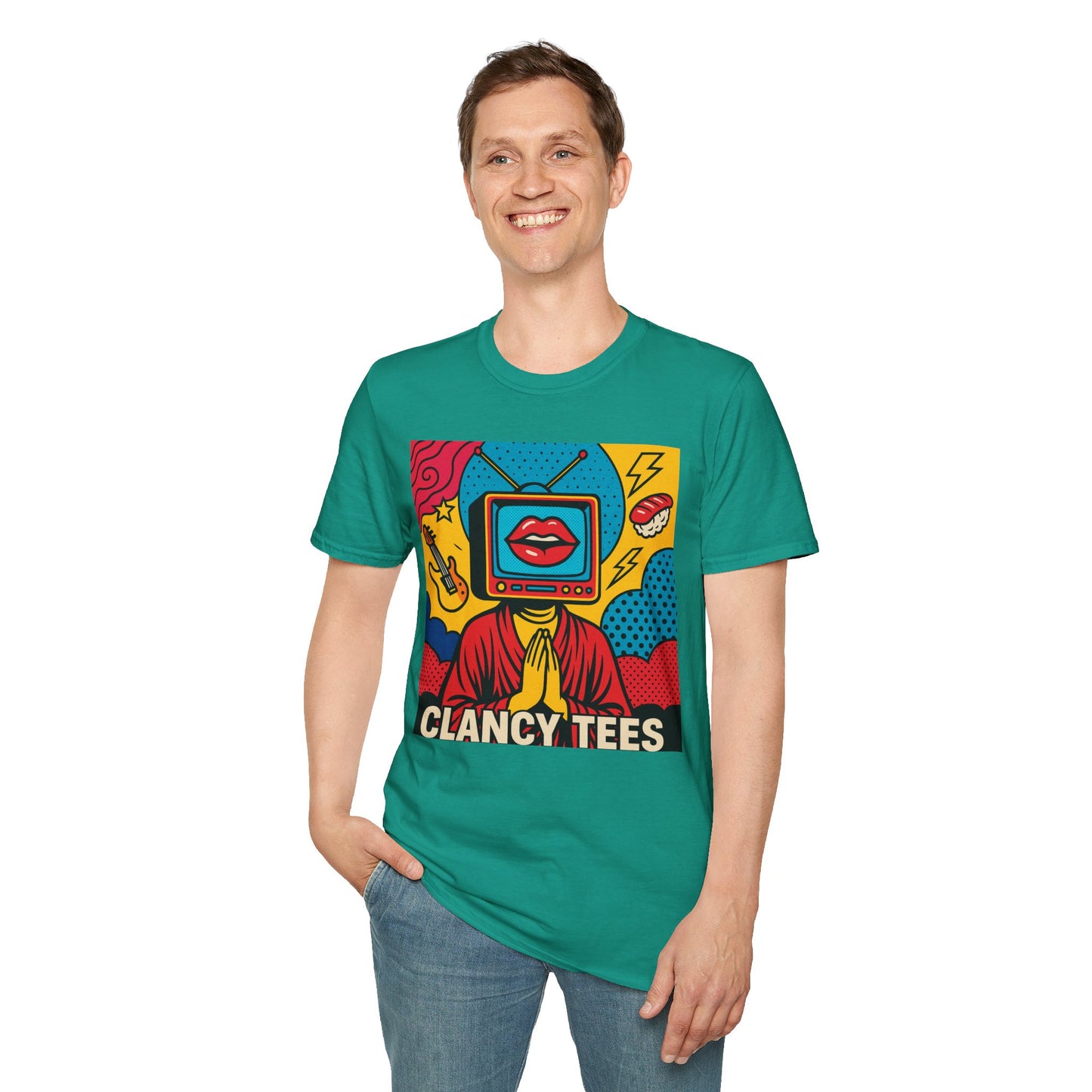 Pop Art TV Head T Shirt for Creatives Graphic Tee for Artists Gift for Surreal Art Lovers Unisex Visual Commentary Shirt