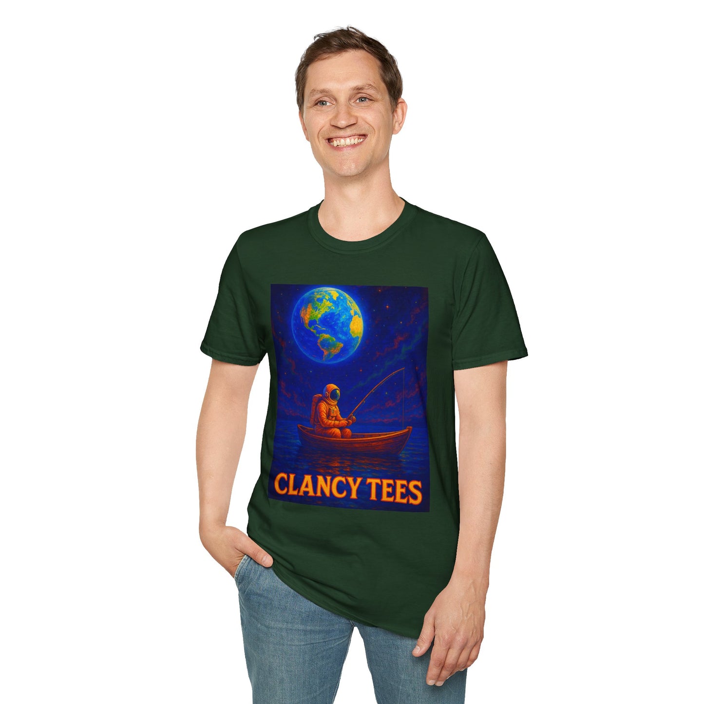 Space Fisherman Graphic T-Shirt, Chill Vibes Tee, Eco-Friendly Gift, Outdoor Enthusiast Apparel, Perfect for Holidays & Summer