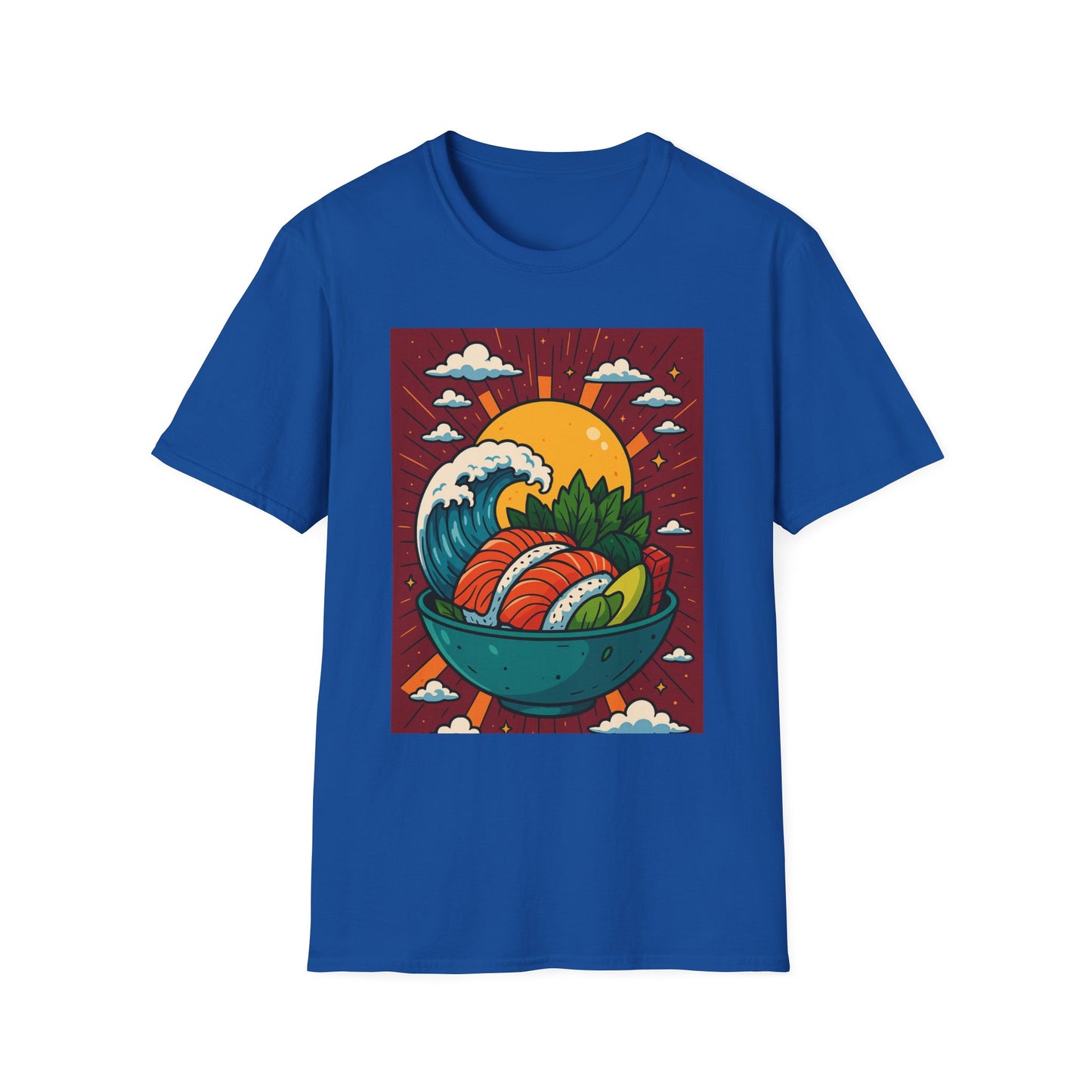 Sushi Wave T-Shirt – Retro Japanese Food Graphic Tee – Cool Sushi Shirt Gift for Foodies, Anime Fans, Ocean Lovers & Japanese Aesthetic Collectors