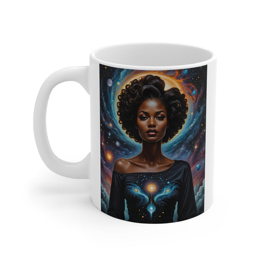 Afrofuturist Cosmic Energy Mug Celestial Universe Coffee Cup Spiritual Galaxy Artwork Black Woman Cosmic Aesthetic Gift For Astrology Fans