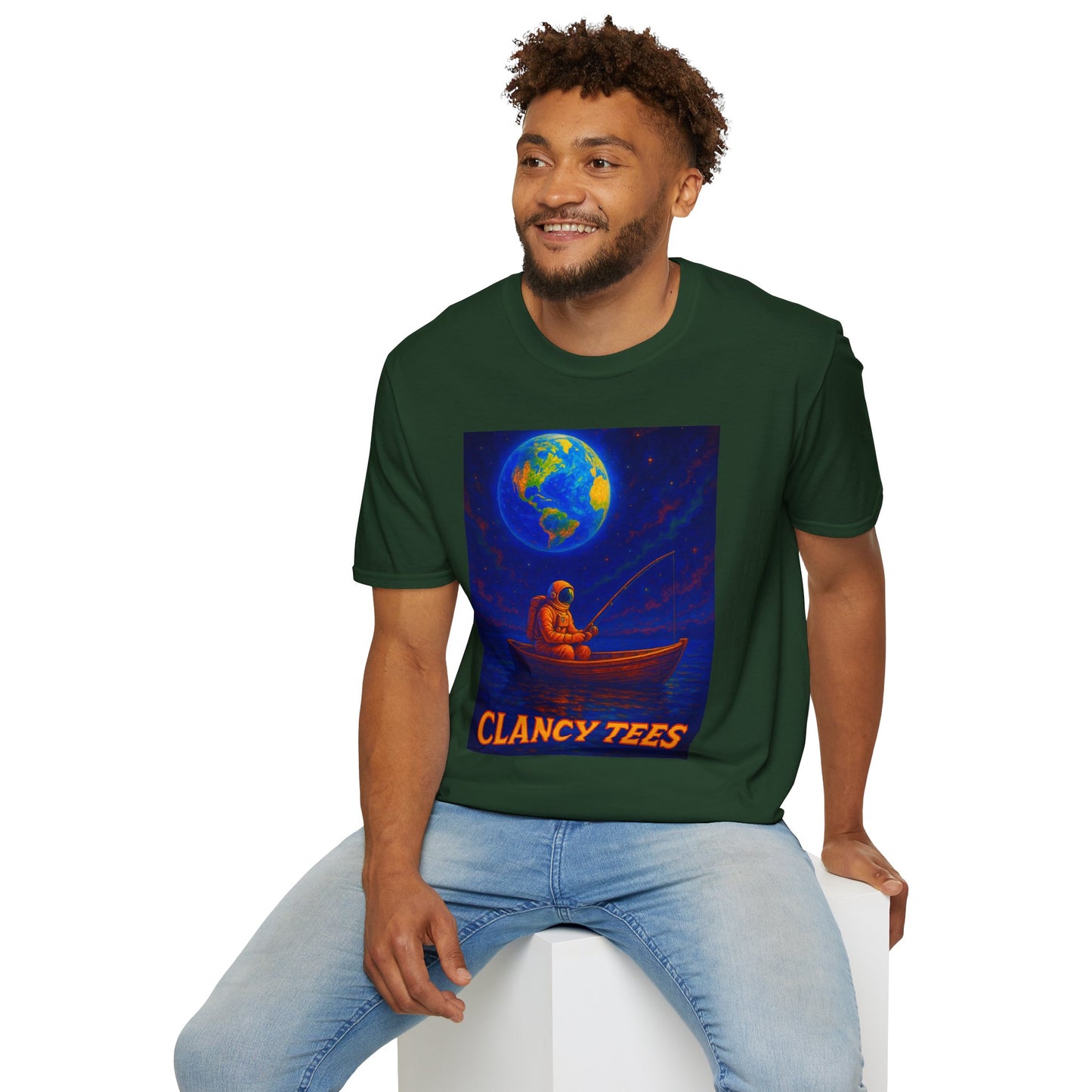 Space Fisherman Graphic T-Shirt, Chill Vibes Tee, Eco-Friendly Gift, Outdoor Enthusiast Apparel, Perfect for Holidays & Summer