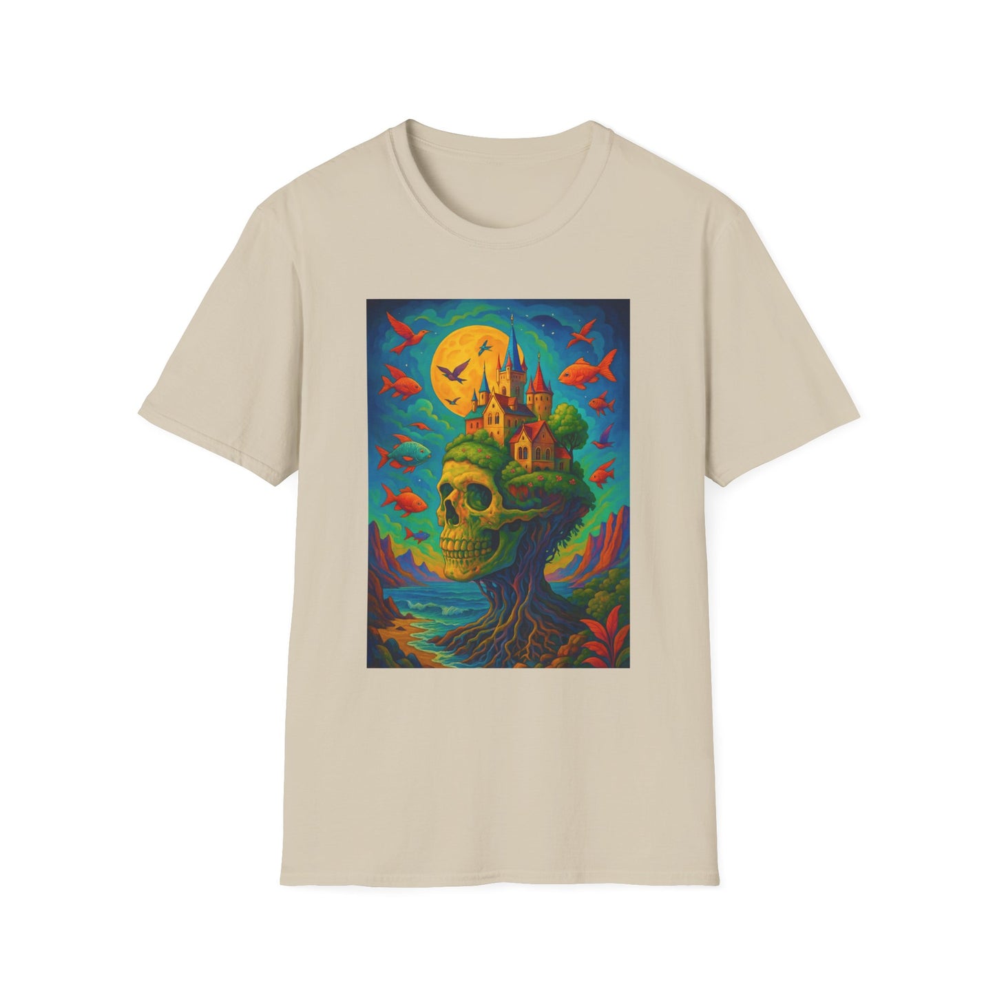 Psychedelic Skull Castle T-Shirt Surreal Fantasy Art Tee | Trippy Gothic Aesthetic Shirt | Gift for Weirdos and Dreamers | Dark Art Forest Top