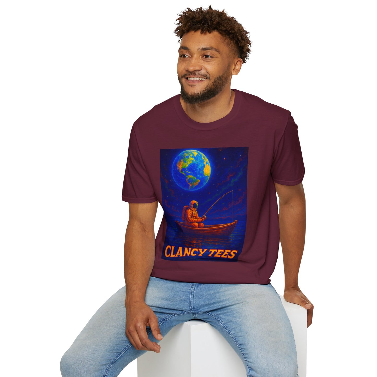 Space Fisherman Graphic T-Shirt, Chill Vibes Tee, Eco-Friendly Gift, Outdoor Enthusiast Apparel, Perfect for Holidays & Summer