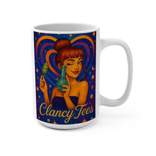 Stoner Girl Mug Retro Weed Artwork Ceramic Coffee Cup Gift for 420 Friends