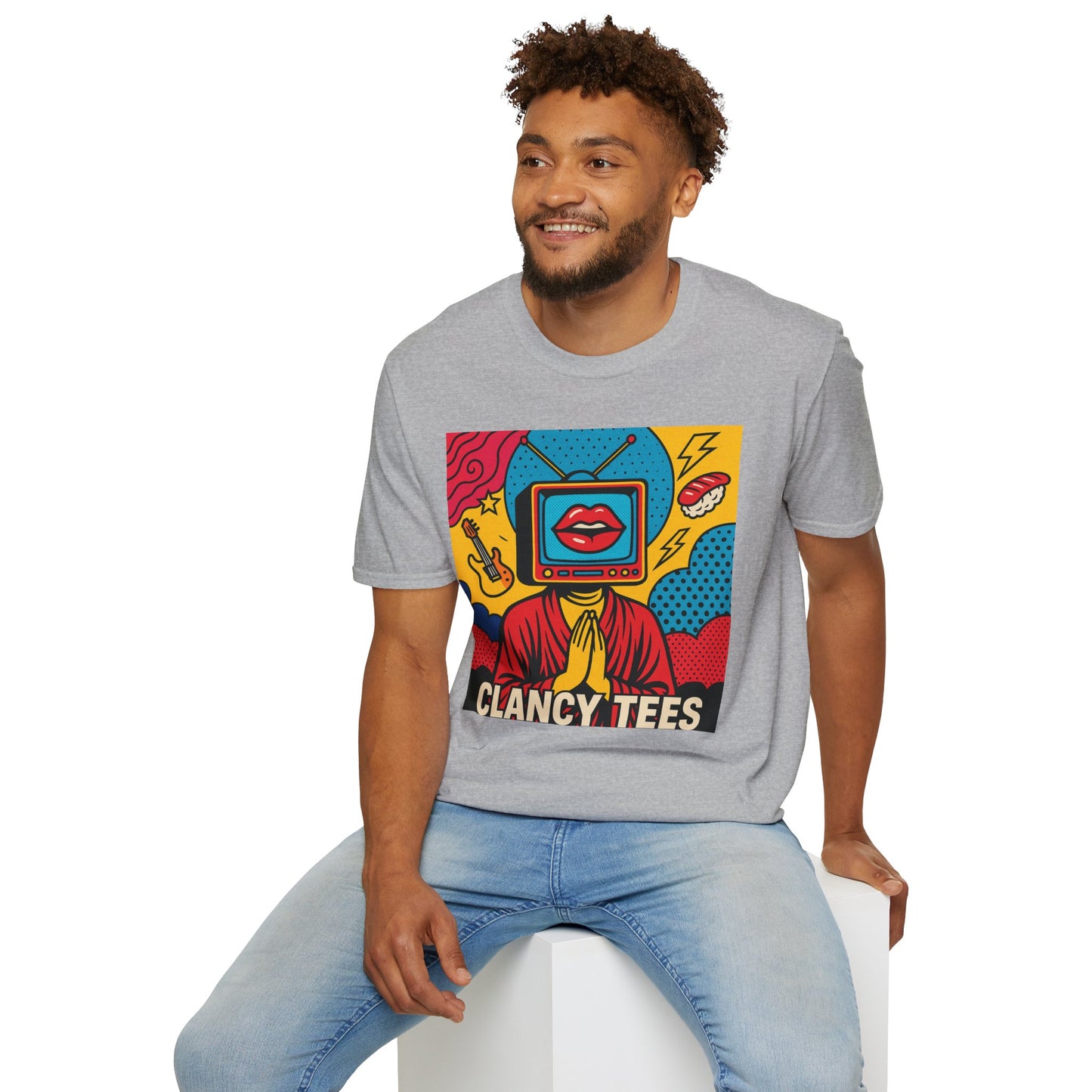 Pop Art TV Head T Shirt for Creatives Graphic Tee for Artists Gift for Surreal Art Lovers Unisex Visual Commentary Shirt