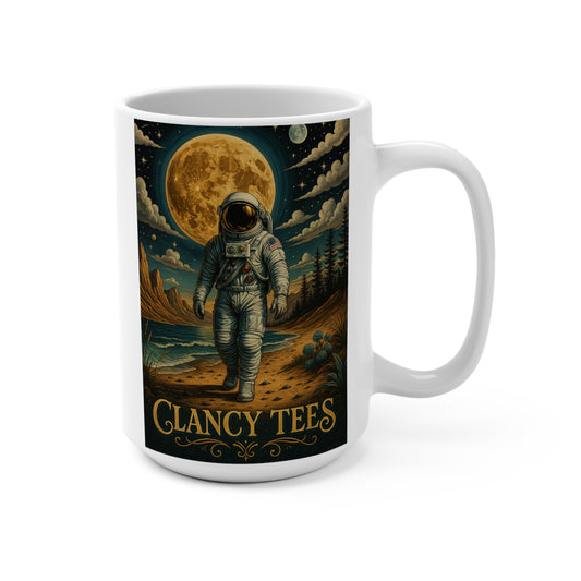 Moonwalker Astronaut Mug Cosmic Space Artwork Ceramic Coffee Cup Gift for Sci Fi Fans