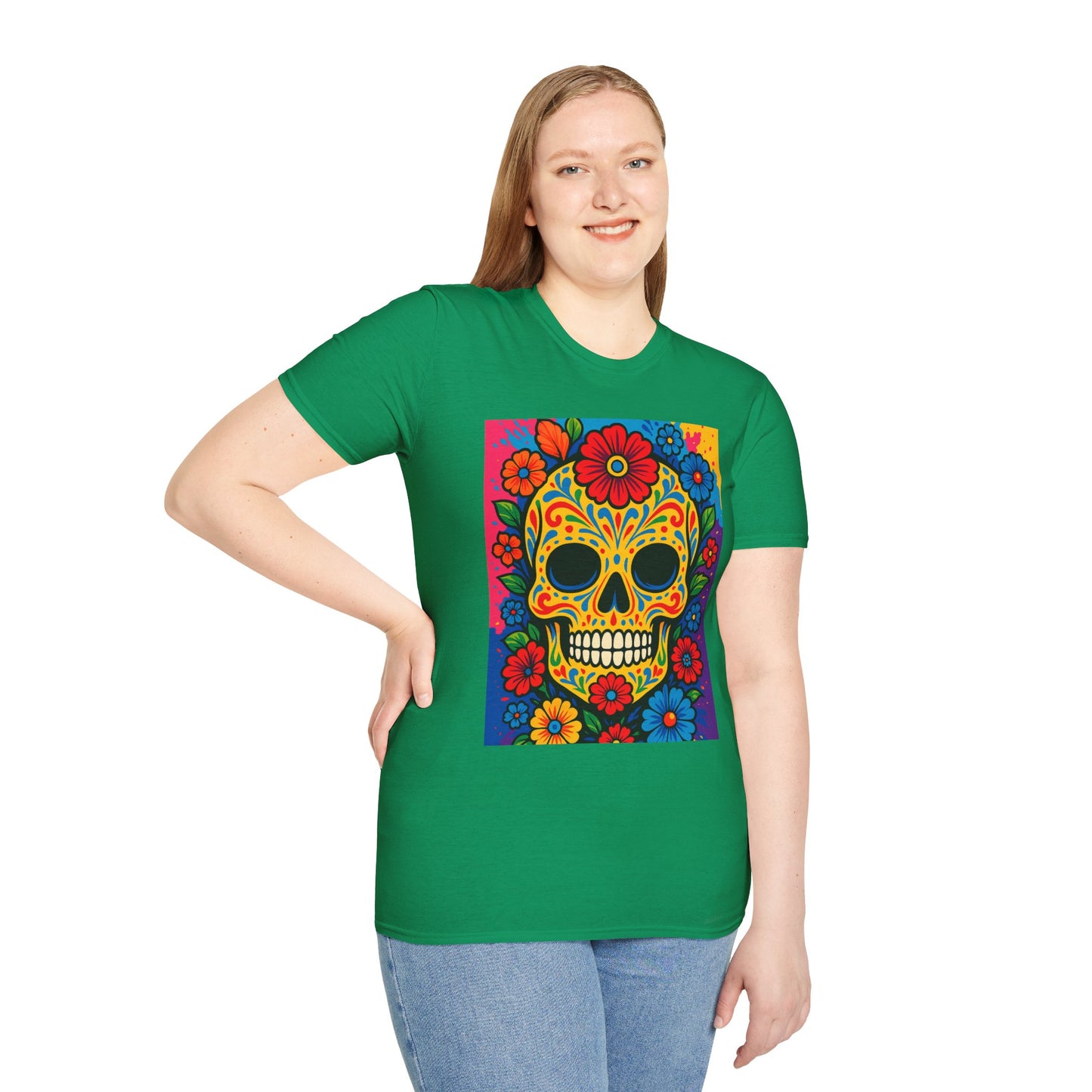 Colorful Sugar Skull Shirt | Day of the Dead Graphic Tee | Gift for Tattoo Lovers & Art Fans | Floral Skull T-Shirt